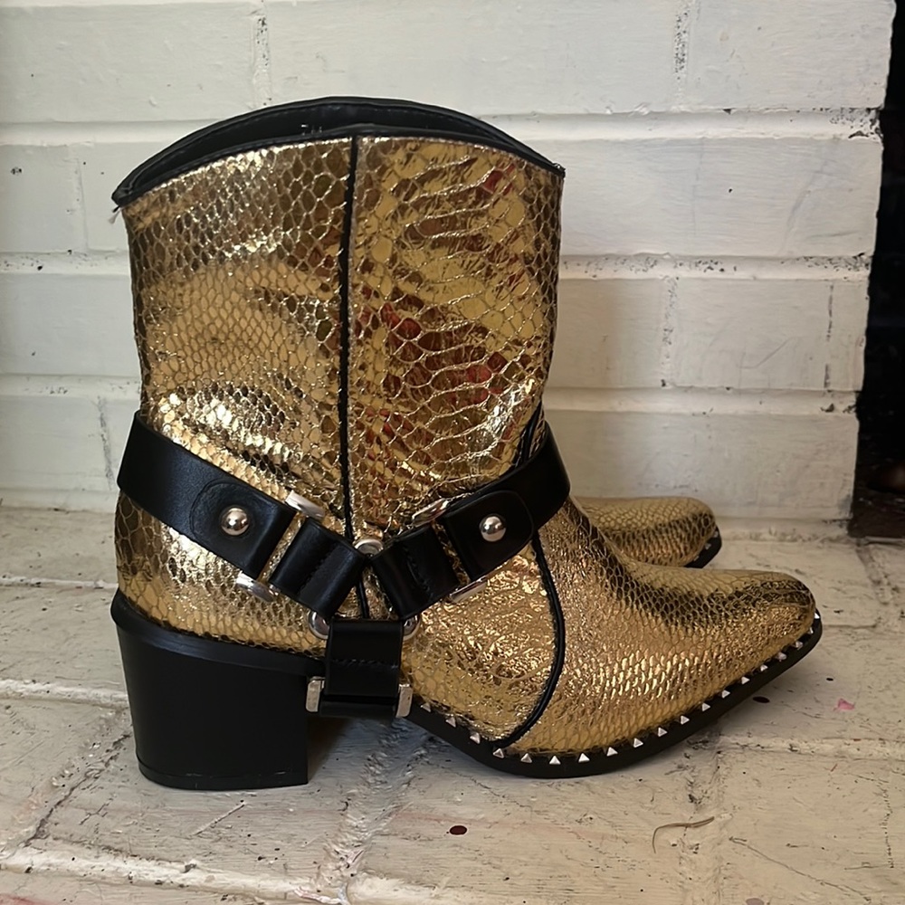Gold faux snakeskin boots